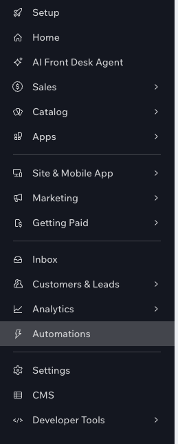 Wix Automatiseringen overzichtspagina met knop Automatisering maken