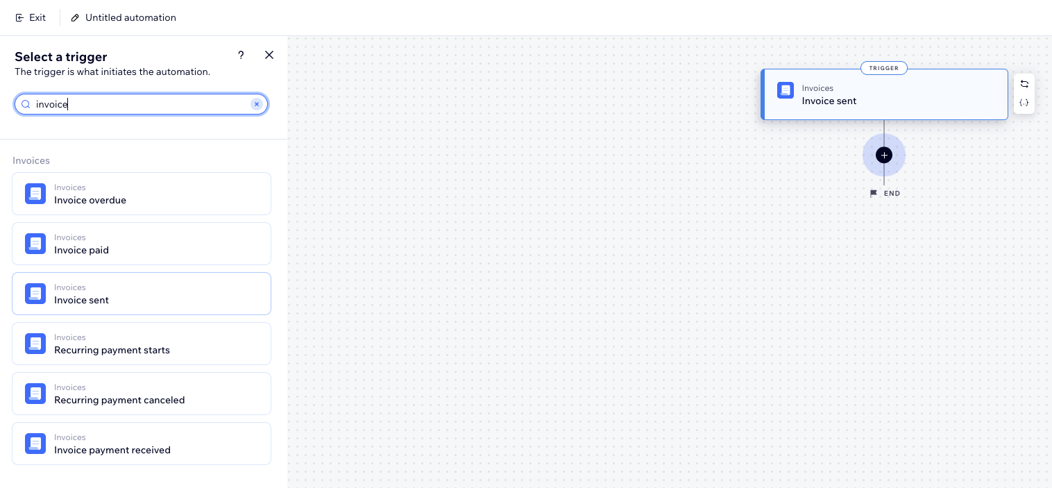 Wix actie toevoegen scherm met opties voor Actie, Vertragen, Voorwaarde, etc.