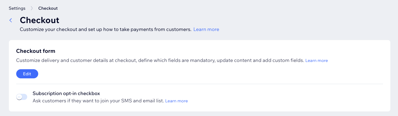Wix Betaalpagina met Betaalformulier sectie en Bewerken knop