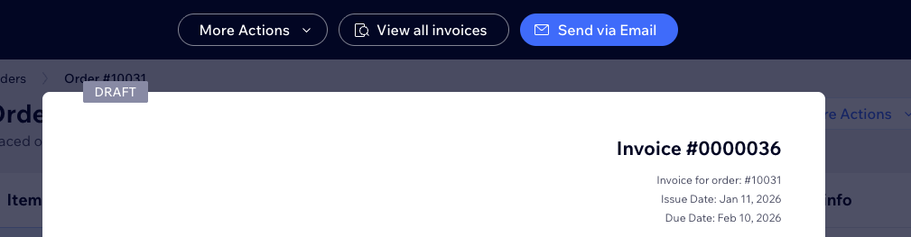 Wix factuur details scherm