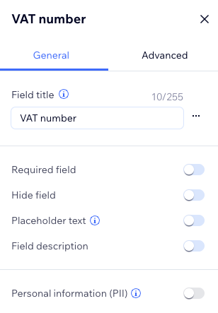 Wix BTW Nummer veld configuratie - Veld aanmaken